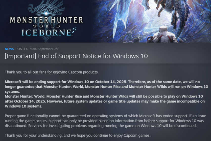 Розробники ігор починають відмовлятися від підтримки Windows 10 — першою стала Capcom